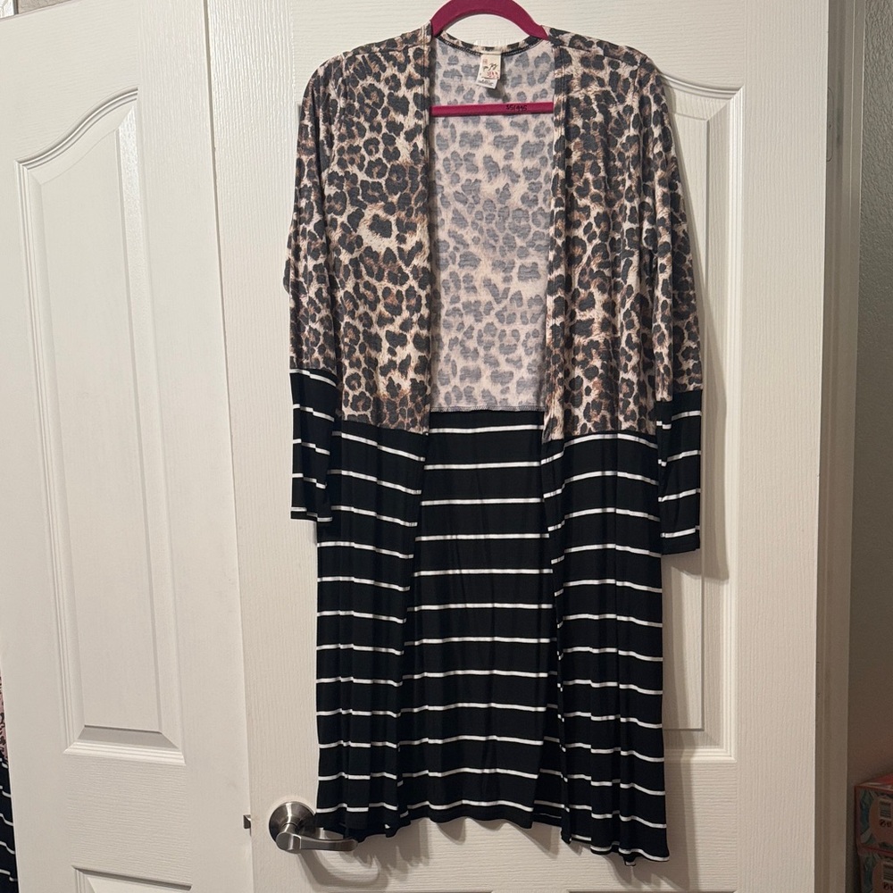 Leopard and Striped Open Cardigan